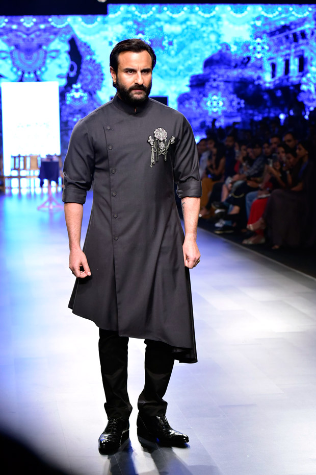 Image result for Saif Ali Khan, who walked as a showstopper for designers Shantanu and Nikhil at Lakme Fashion Week