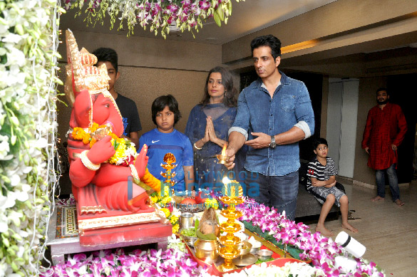 Sonu Sood conducts a Ganpati puja at his residence Sonu Sood conducts a Ganpati puja at his residence