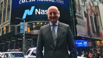 Anupam Kher rings the Nasdaq bell at Times Square during New Amsterdam promotions!