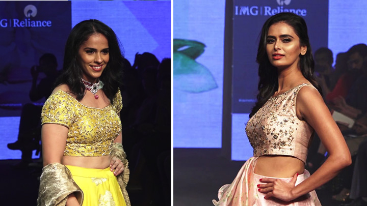 Saina Nehwal and Meenakshi Dixit on RAMP at LFW Day 4 Saina Nehwal and Meenakshi Dixit on RAMP at LFW DAy 4