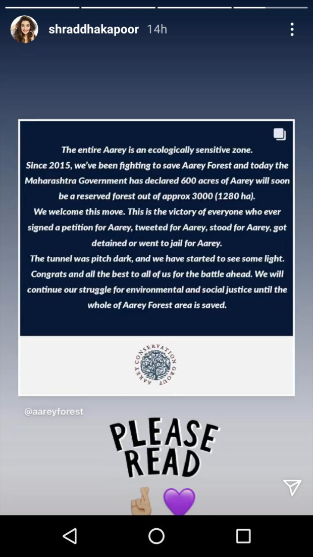 Shraddha Kapoor celebrates the results of what she stood for towards conservation of Aarey Forests