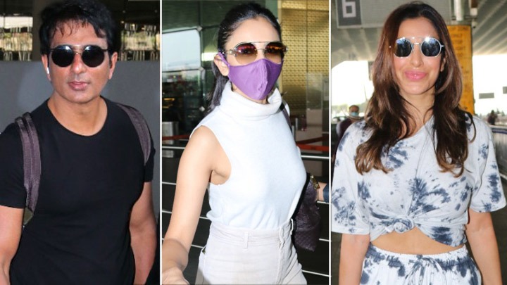 Spotted – Sonu Sood with family, Rakul Preet Singh, Neha Kakkar, Rohan Preet Singh, Sophie Choudry and Divyendu Sharma at Airport