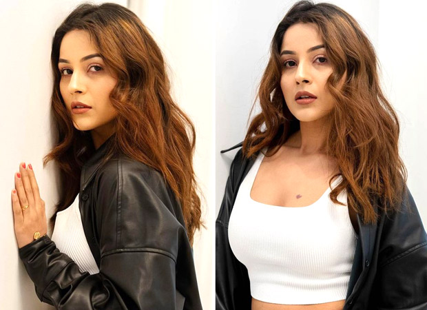 Shehnaaz Gill dons crop top and jeans with leather jacket ...