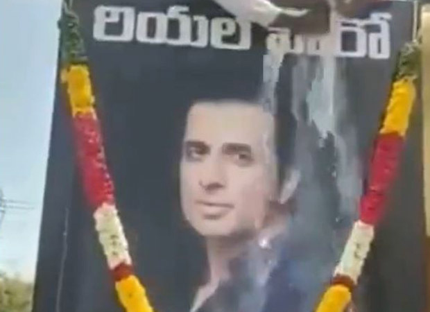 Sonu Sood reacts to people showering milk on his life-size poster in Andhra Pradesh
