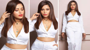 Nushrratt Bharuccha is effortlessly chic in white plunging neckline crop top and high waist pants