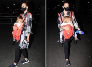 Kalki Koechlin sports a casual look as she arrives at the airport with her daughter Sappho