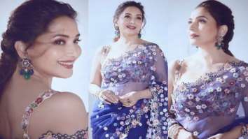 Madhuri Dixit dons a regal blue Rahul Mishra creation with embellishments worth Rs. 1.1 lakh