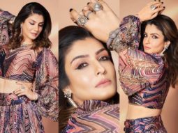 Raveena Tandon poses in a printed set from Pallavi Jaipur worth Rs. 20,000