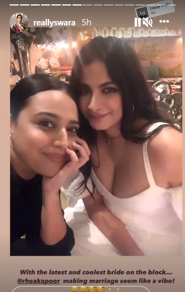 Swara Bhasker says 'coolest bride on the block' as she parties with Rhea Kapoor and sister Sonam Kapoor