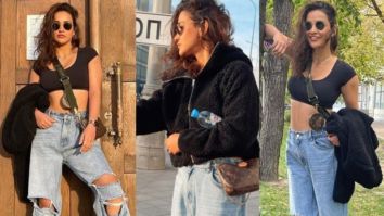 Aisha Sharma rocks the casual street style look; carries a Louis Vuitton bag worth Rs. 1.5 lakh in Moscow