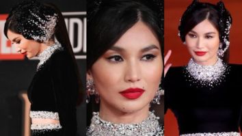 Gemma Chan dazzles in black separates with matching Swarovski embellished headpiece for Marvel’s Eternals premiere at Rome Film Festival