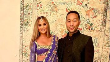 Chrissy Teigen sparkles on Diwali in a saree from Indian label Papa Don’t Preach for Priyanka Chopra’s party