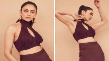 Rakul Preet Singh looks exquisite in wine-coloured crop top and skirt set worth Rs.7,199 for Runway 34 promotions