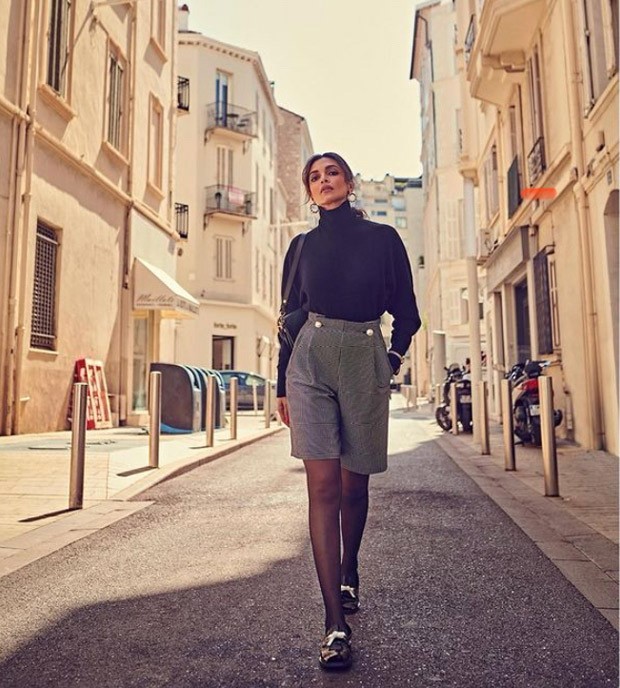 Cannes 2022: Deepika Padukone makes heads turn in velvet turtle neck top and checked Bermuda shorts at the French Riviera 