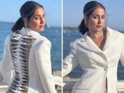 Cannes 2022: Hina Khan gives powersuit trend a chic twist  in white jacket and beige mini skirt at the French Riveria