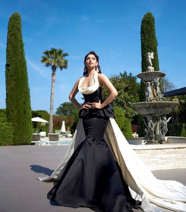 Cannes 2022: Tamannaah Bhatia looks drop dead gorgeous in dramatic black and white gown by Gauri & Nainika