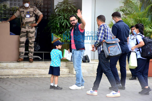 Photos: Saif Ali Khan, Taimur Ali Khan and Jay Shewakramani snapped at the Kalina airport leaving for the sets of the film The Devotion of Suspect X