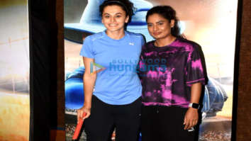 Photos: Taapsee Pannu and Mithali Raj snapped promoting the film Shabaash Mithu with an indoor cricket match