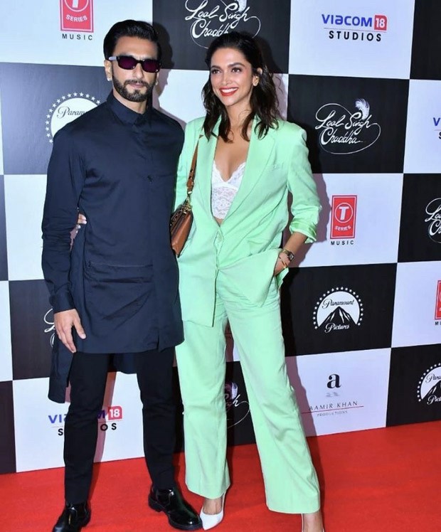 Deepika Padukone and Ranveer Singh attend a special screening of Laal Singh Chaddha while sporting monotone outfits