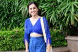 Taapsee Pannu smiles for paps in blue oufit and silver heels