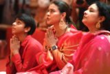 Kajol looks beautiful in red saree as she gets clicked at Durga Puja