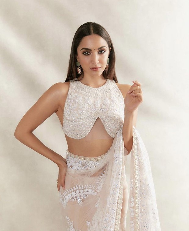 Kiara Advani in pristine white saree and infinity blouse is a sight to behold