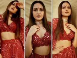 Sonakshi Sinha sparkles in red embellished sharara & cape paired with hand embroidered blouse worth Rs.8 0,000
