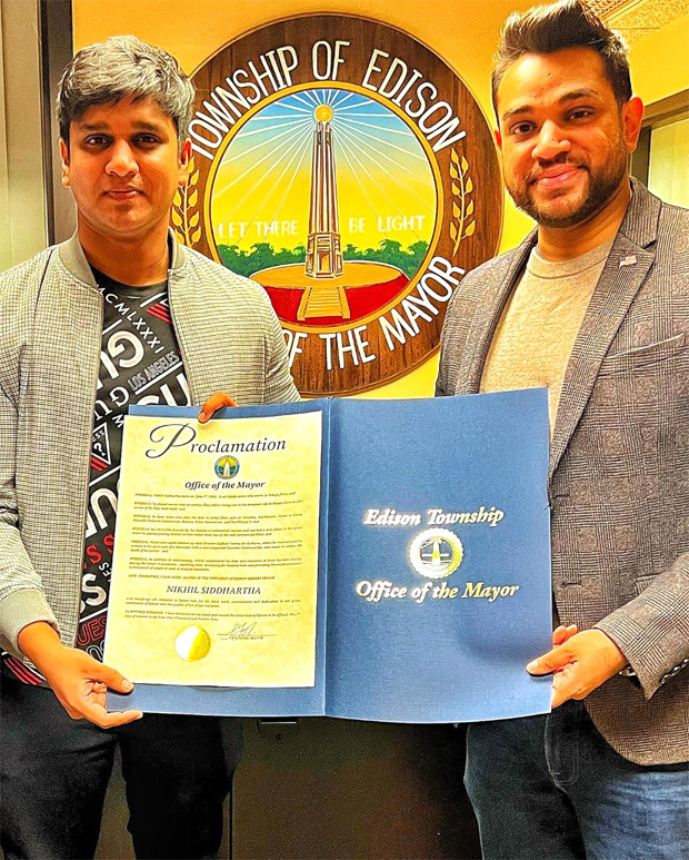 Nikhil Siddhartha honoured in New Jersey for Karthikeya 2